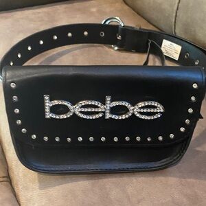Bebe Black Belt Bag with Rhinestone Detail